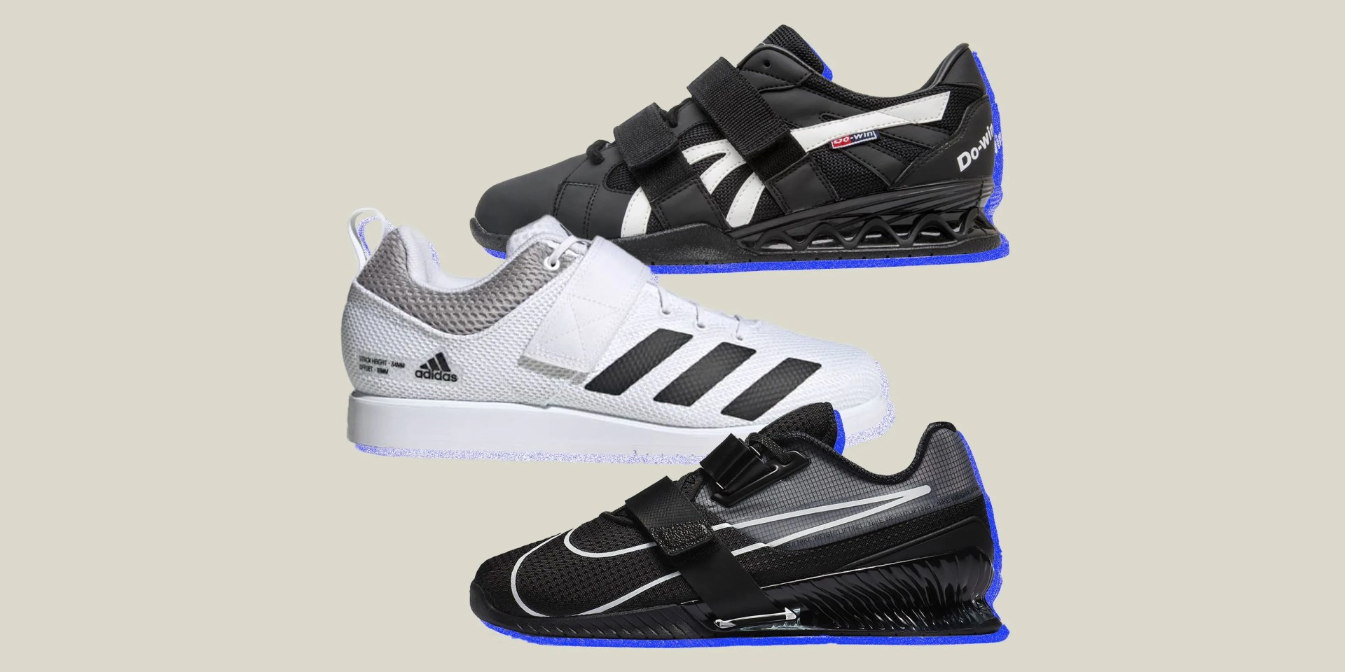 collage of 3 weightlifting shoes