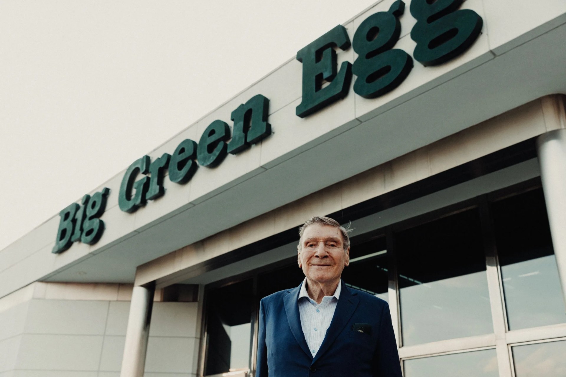 ed fisher outside the big green egg headquarters