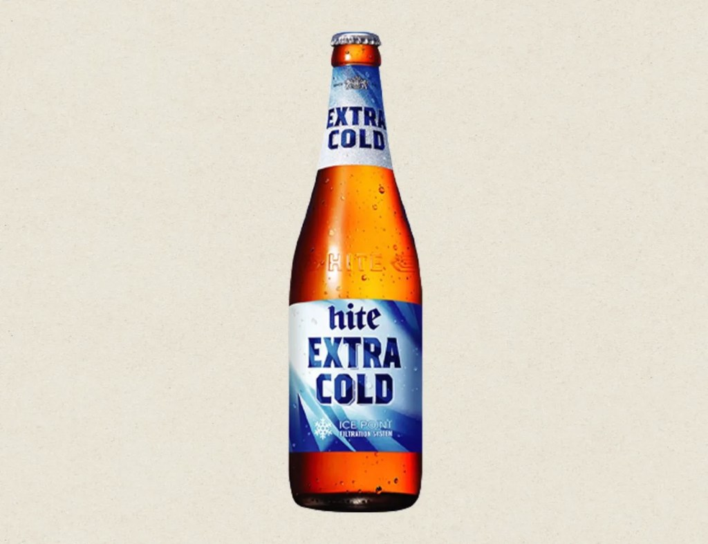hite extra cold beer bottle