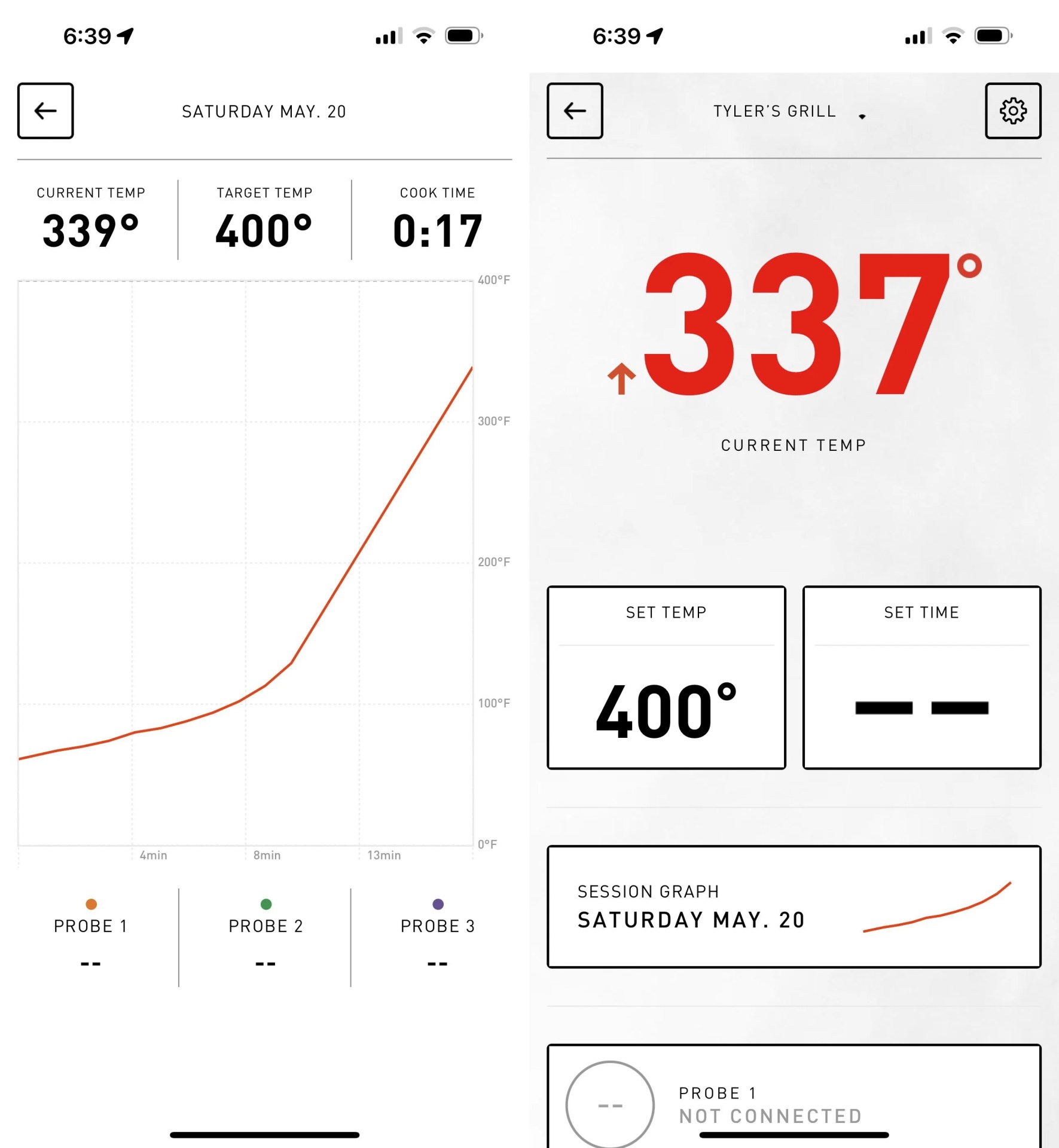 two temperature readouts from kamado joe app