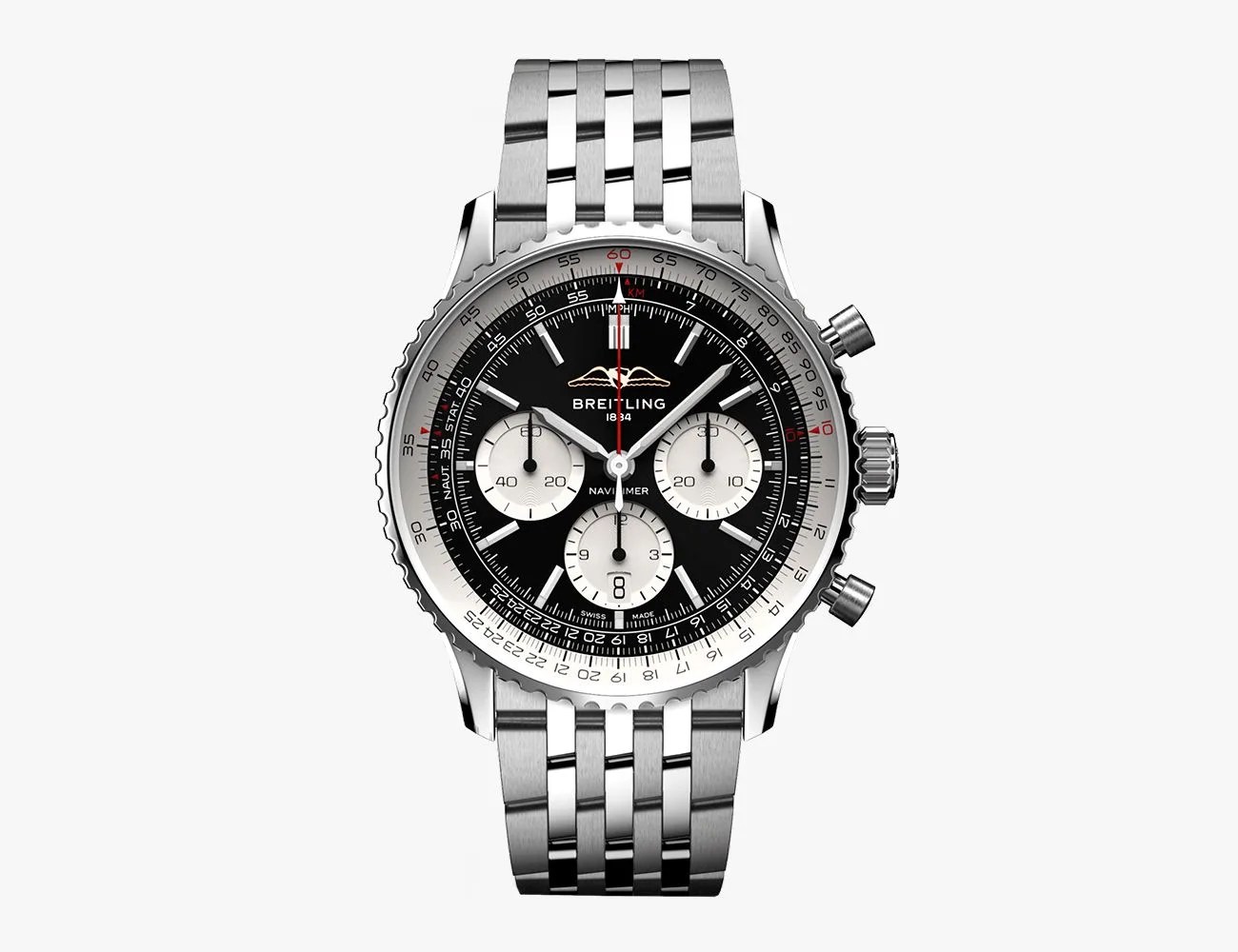 black and stainless steel breitling navitimer b01 chronograph 43 watch
