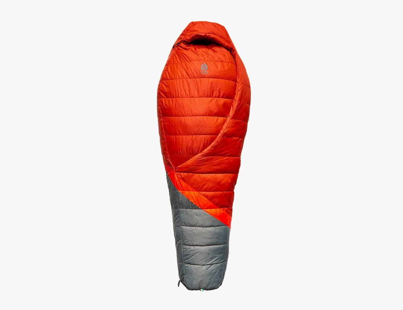 a red and gray sleeping bag