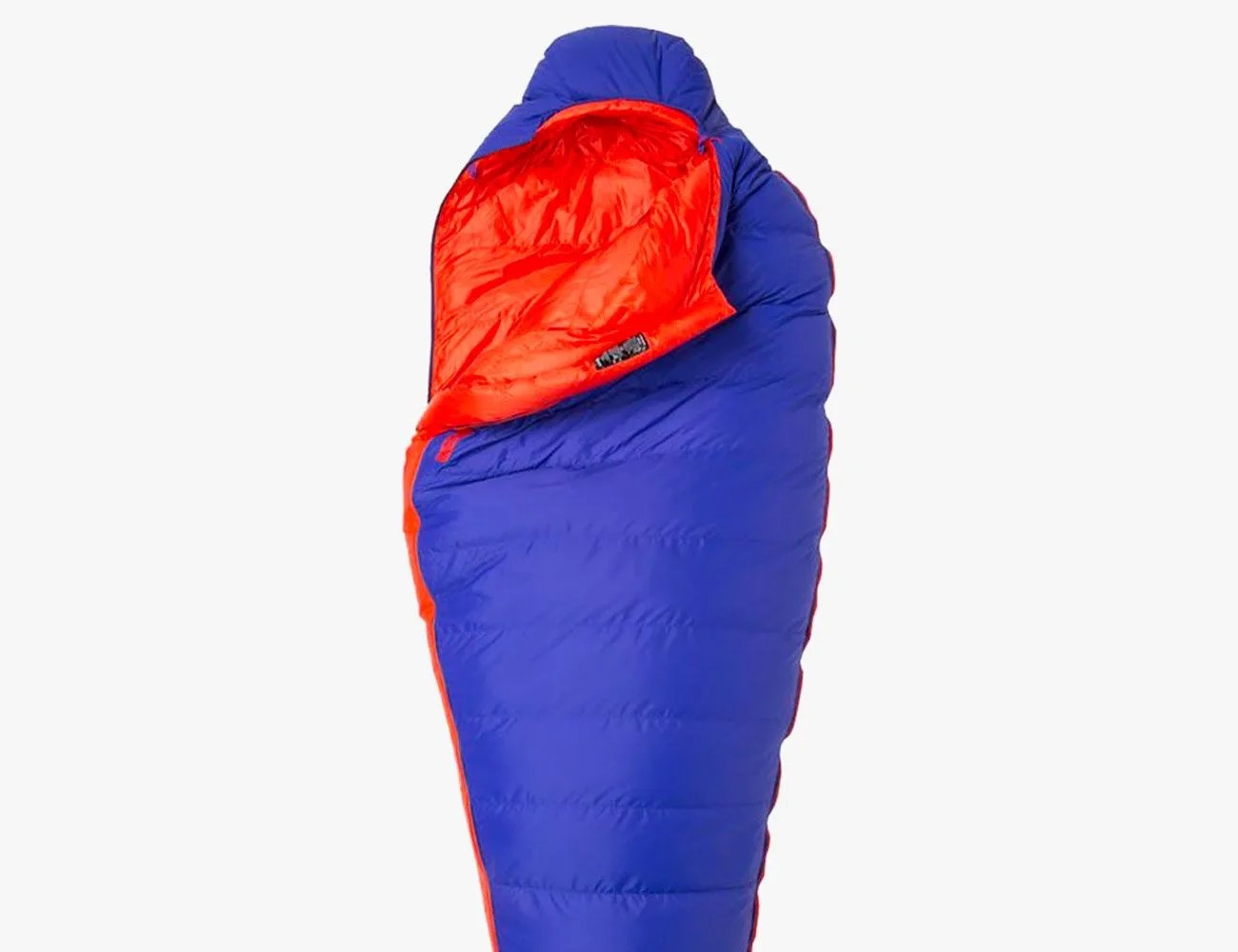 a purple sleeping bag with an orange interior