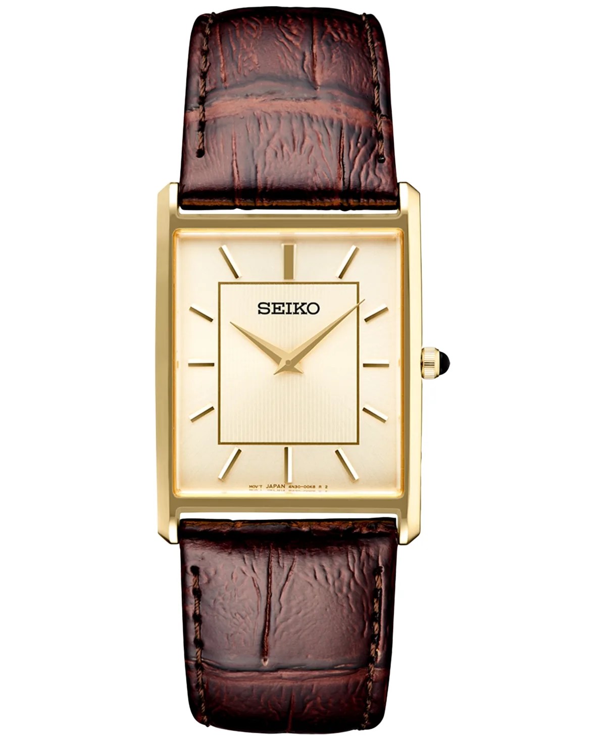 Seiko Men's Essentials Brown Leather Strap Watch 29mm