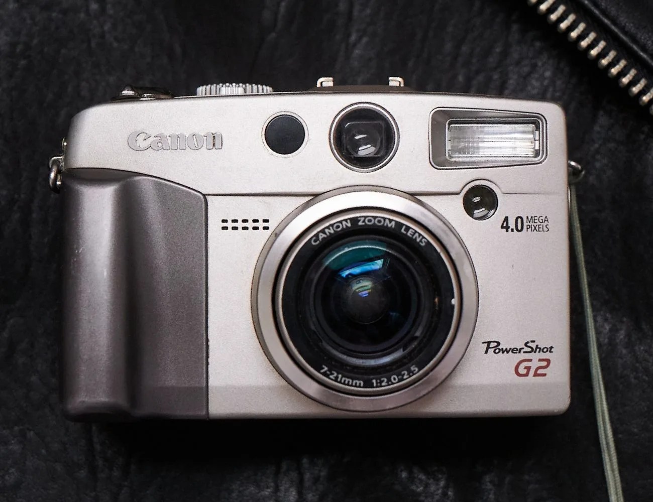 old school camera laying on a black leather jacket