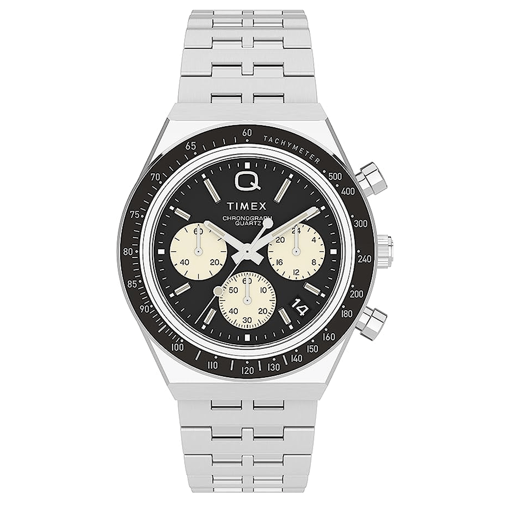 Timex Q Men's 40mm Watch – Black Dial Silver-Tone Case & Bracelet