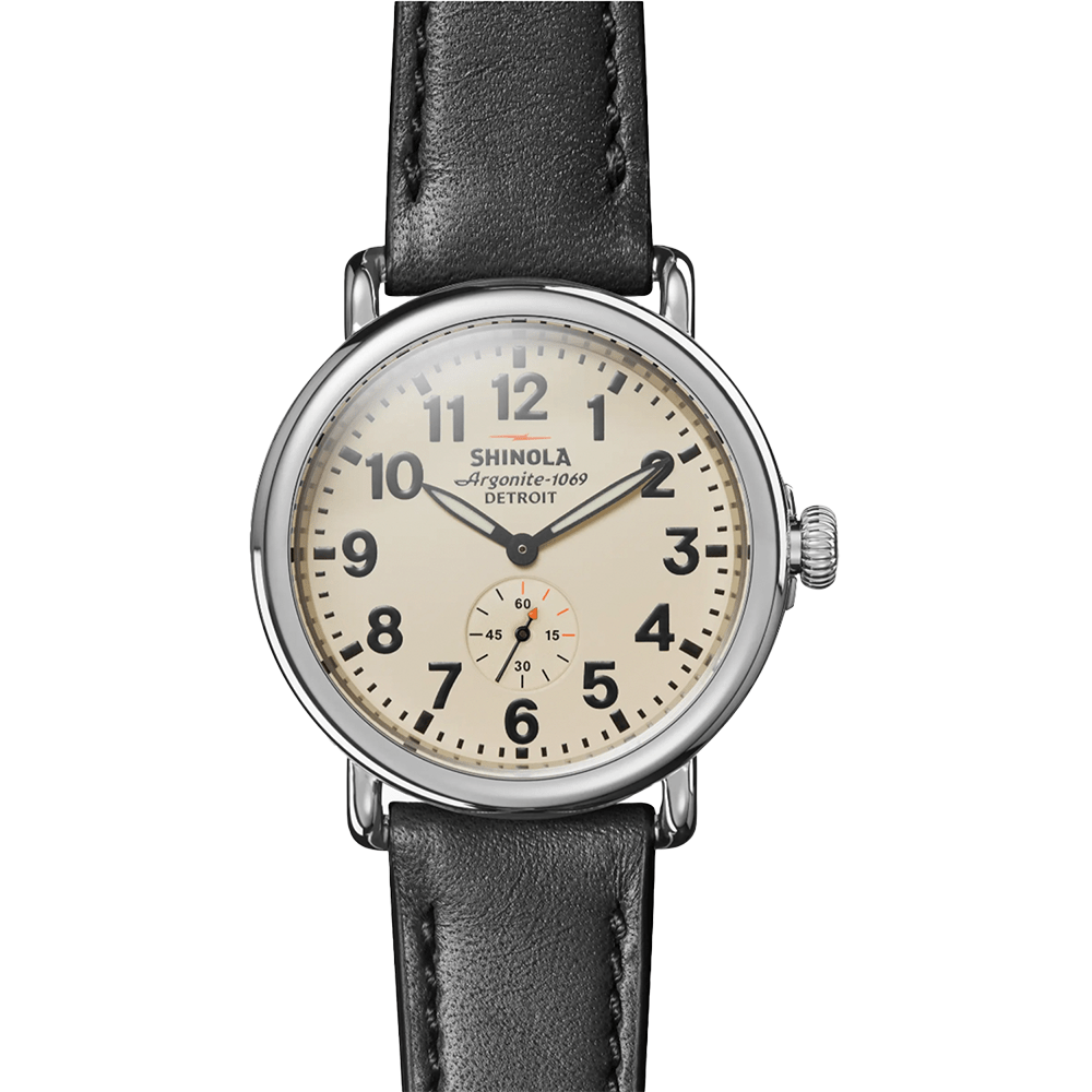 shinola runwell leather strap watch, 41mm in blackcream at nordstrom