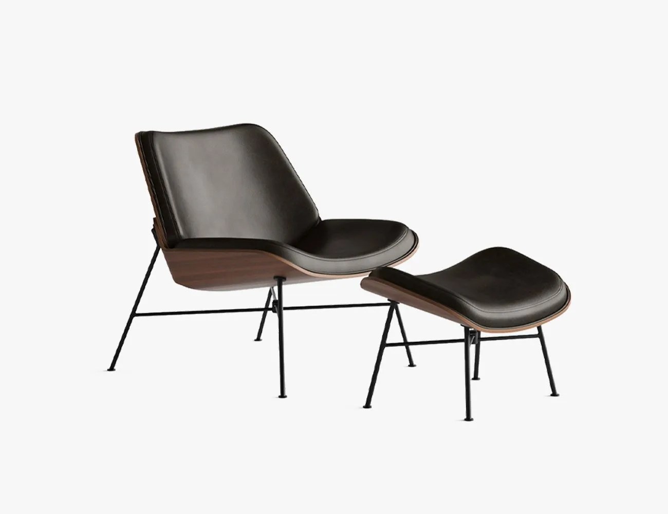 Burrow Vesper Wood & Leather Lounge Chair