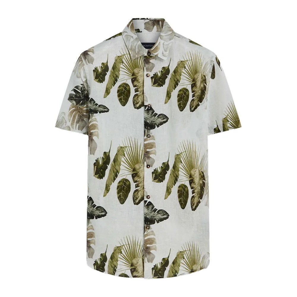 Orson Leaf Print Short Sleeve Linen Shirt