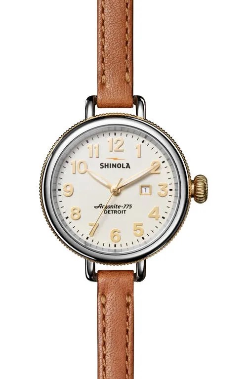 Shinola Birdy Leather Strap Watch, 34mm in Stainless/Gold at Nordstrom