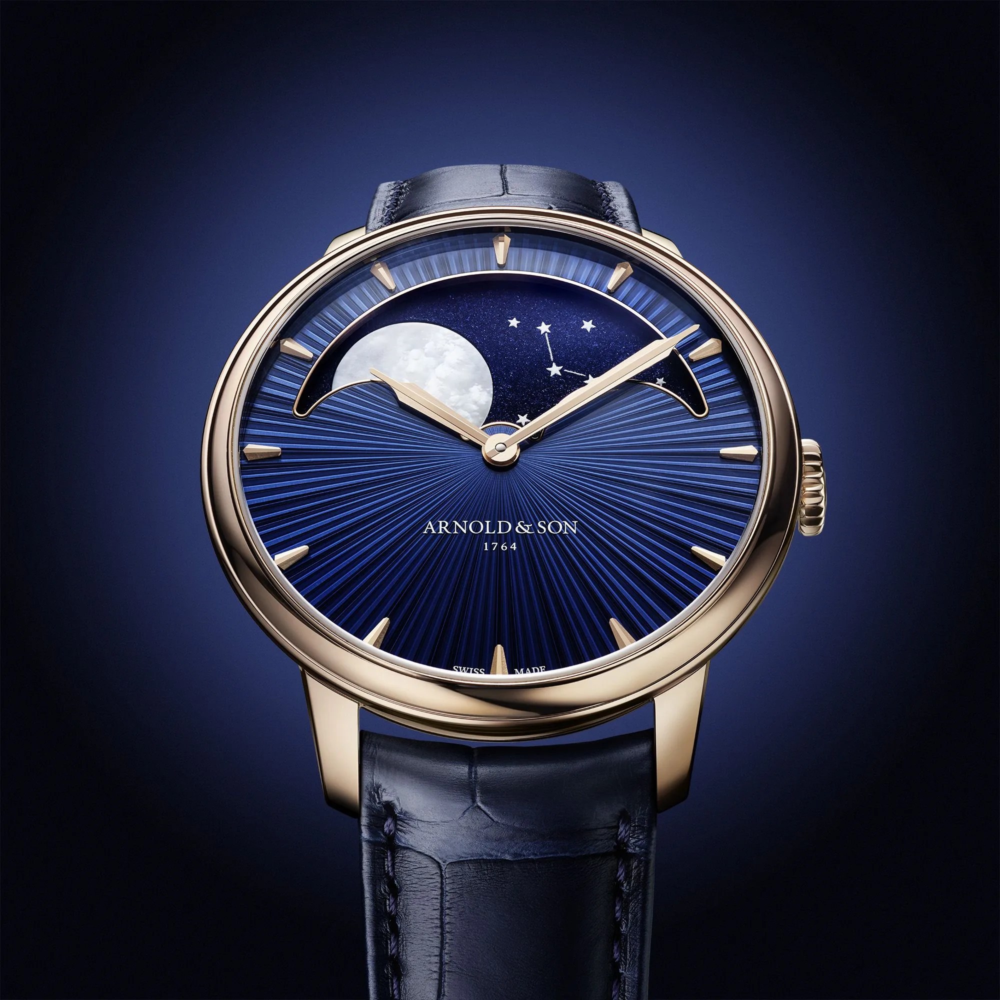 watch dial with a large moon phase