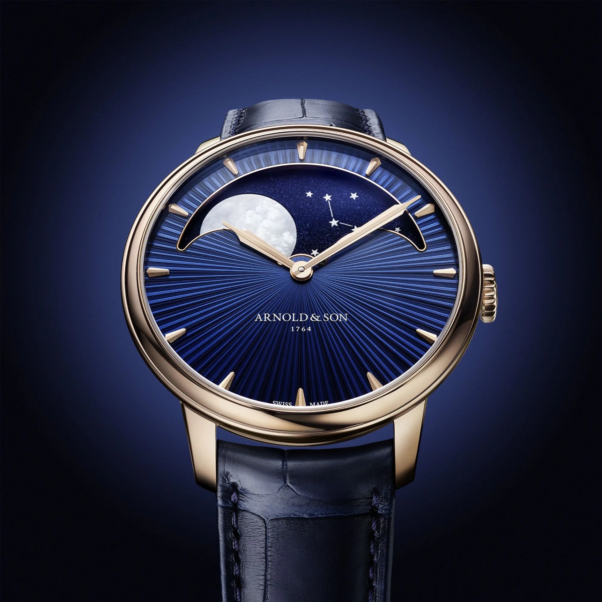 watch dial with a large moon phase