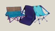 three collapsible camping chairs