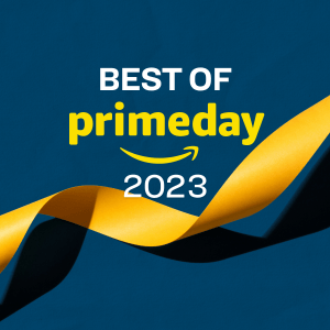 amazon prime day 2023 logo with a yellow ribbon