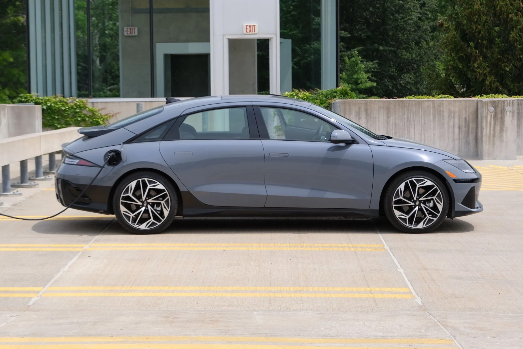 hyundai ioniq 6 charging in a parking lot