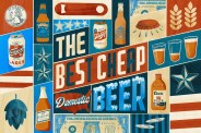 illustration with beer cans, bottles, and glasses and a headline that says the best cheap domestic beer