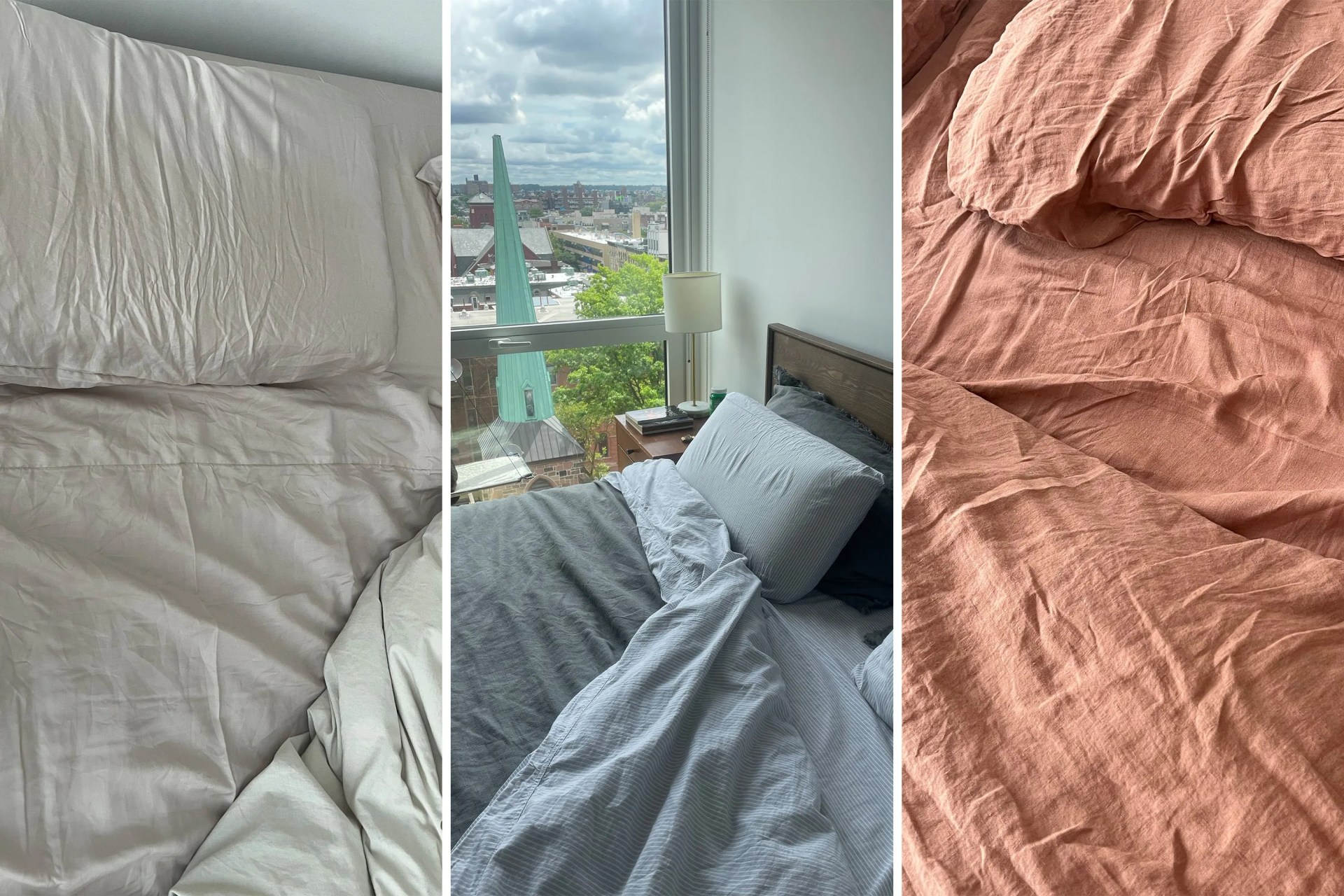collage of how we tested bed sheet