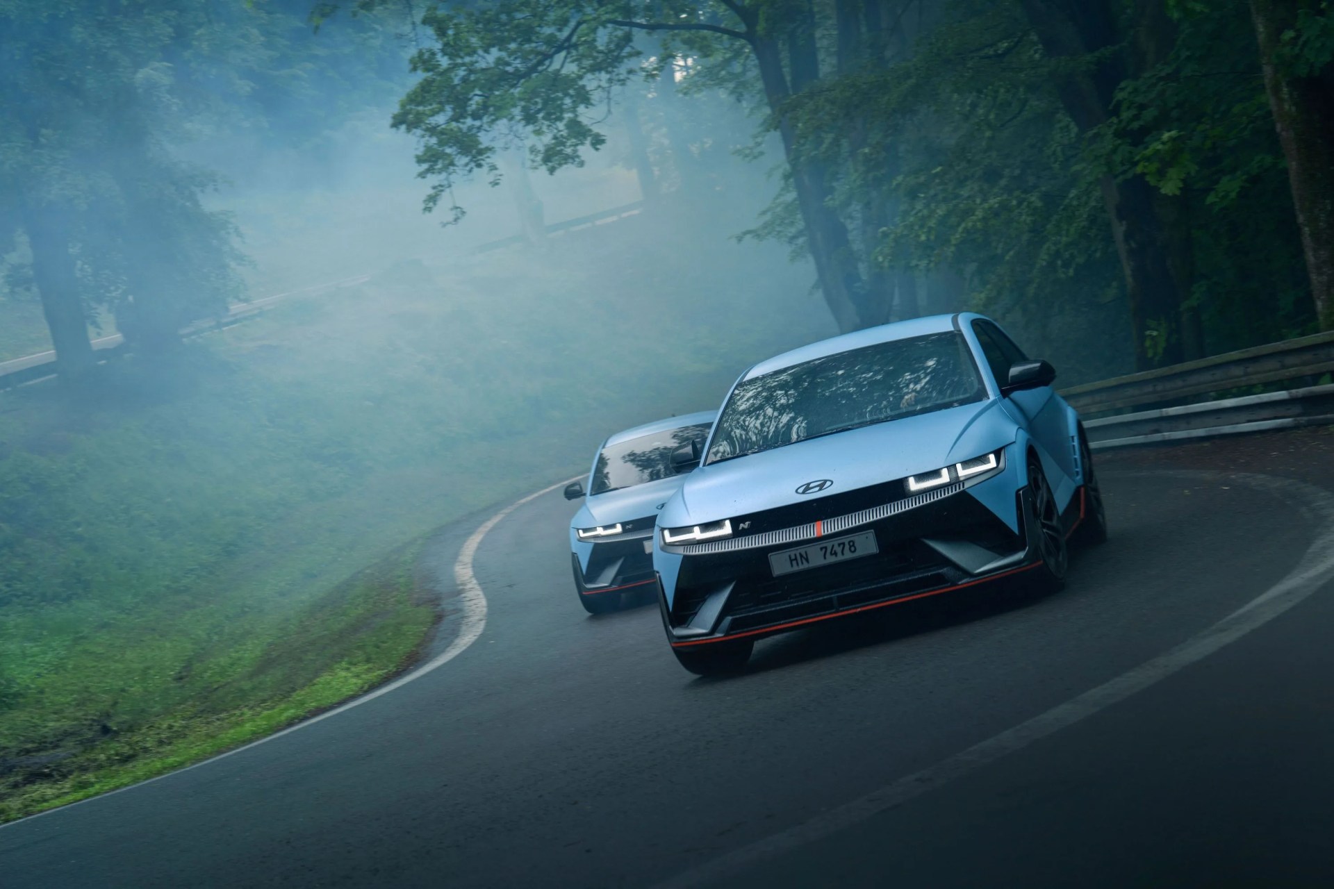 hyundai ioniq 5 b driving up a curvy road