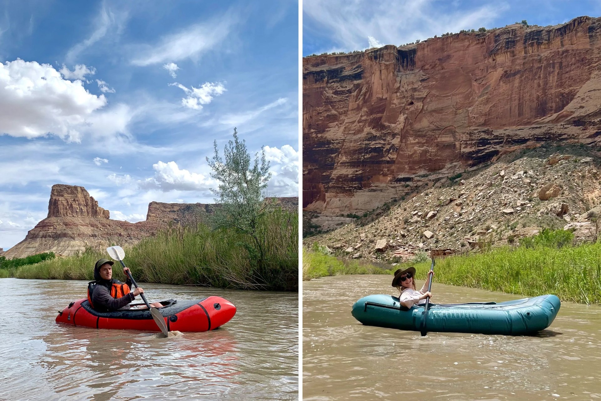 two people kayaking on a river