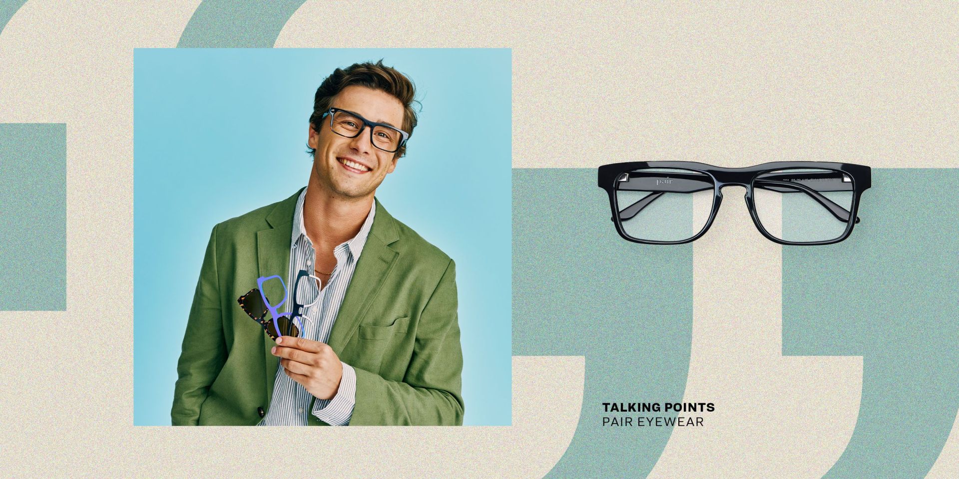 talking points man wearing pair eyewear glasses and holding up three more