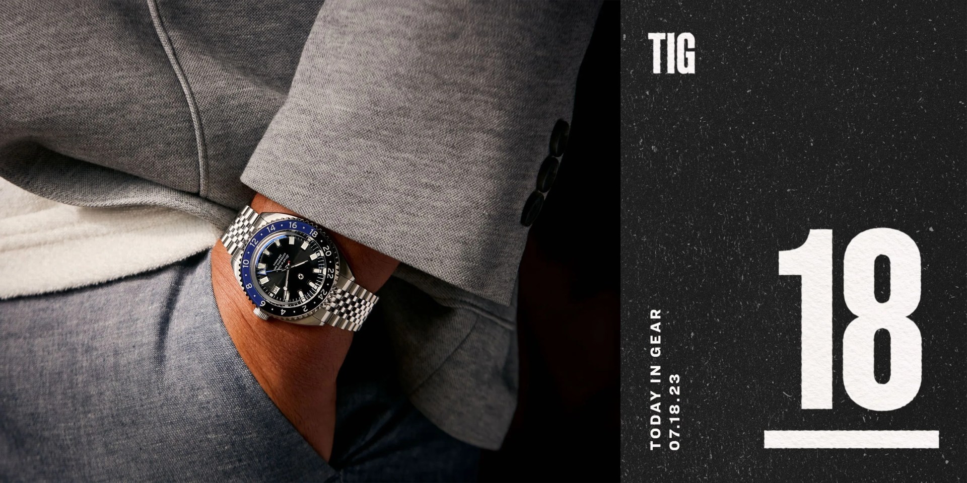 today in gear july 18 2023 man wearing jack mason strat o timer watch