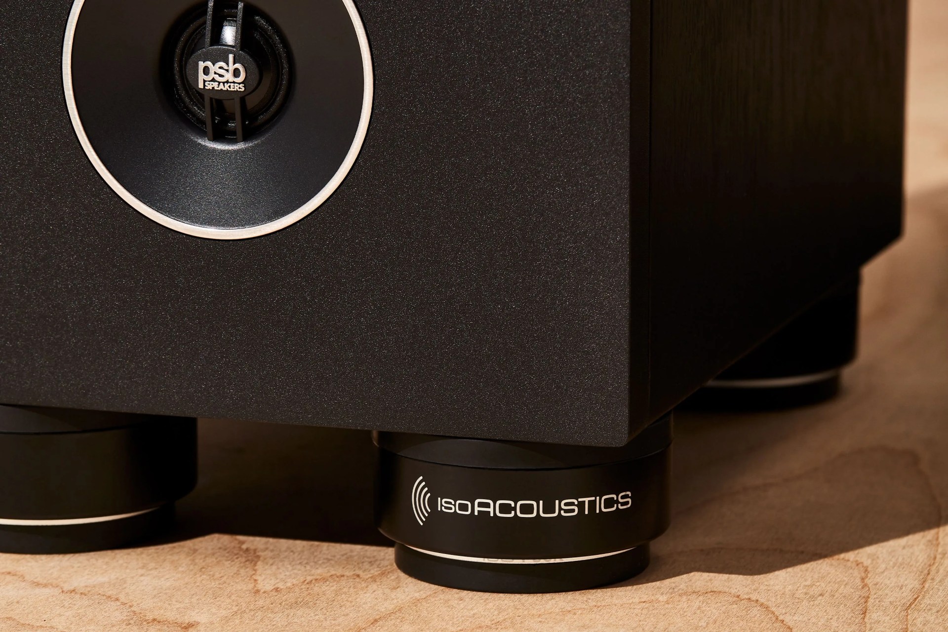 a speaker sitting on pucks