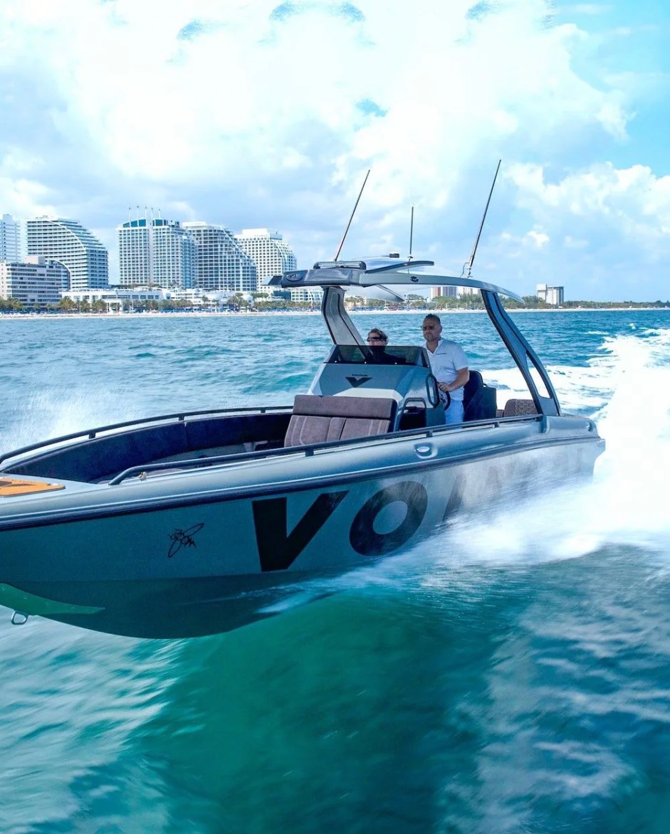 today in gear july 25 2023 man driving voltari marine electric boat in ocean
