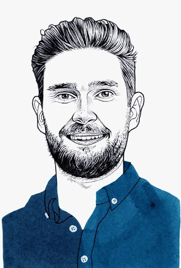 illustration of jonny garrett by adam cruft for william wood watches
