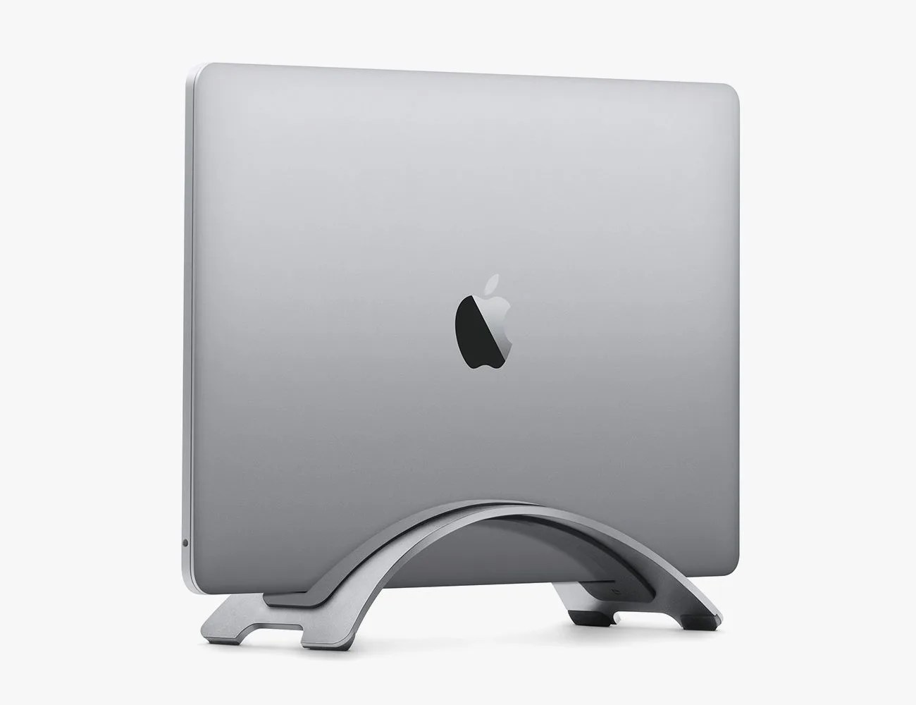 macbook sitting on a twelve south bookarc laptop stand