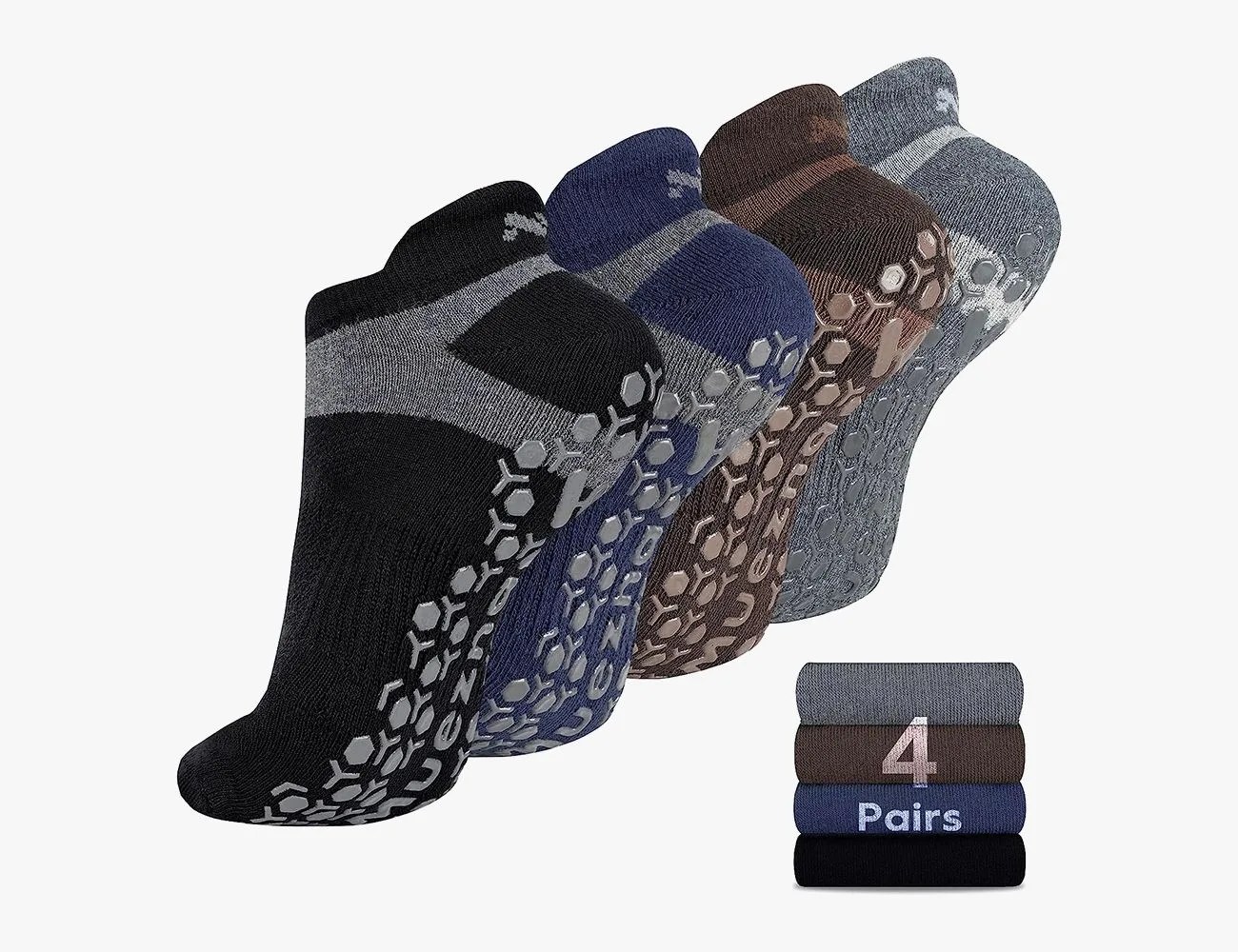 Muezna Men's and womens Non-Slip Yoga Socks, Anti-Skid Pilates, Barre, Bikram Fitness Hospital Slipper Socks with Grips
