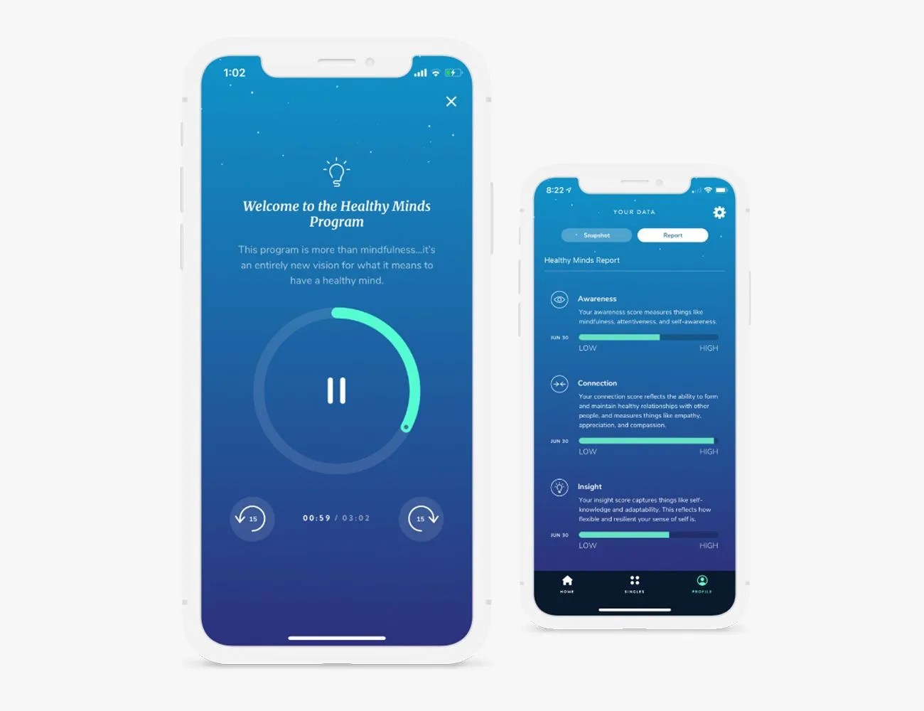 healthy minds meditation app on a phone
