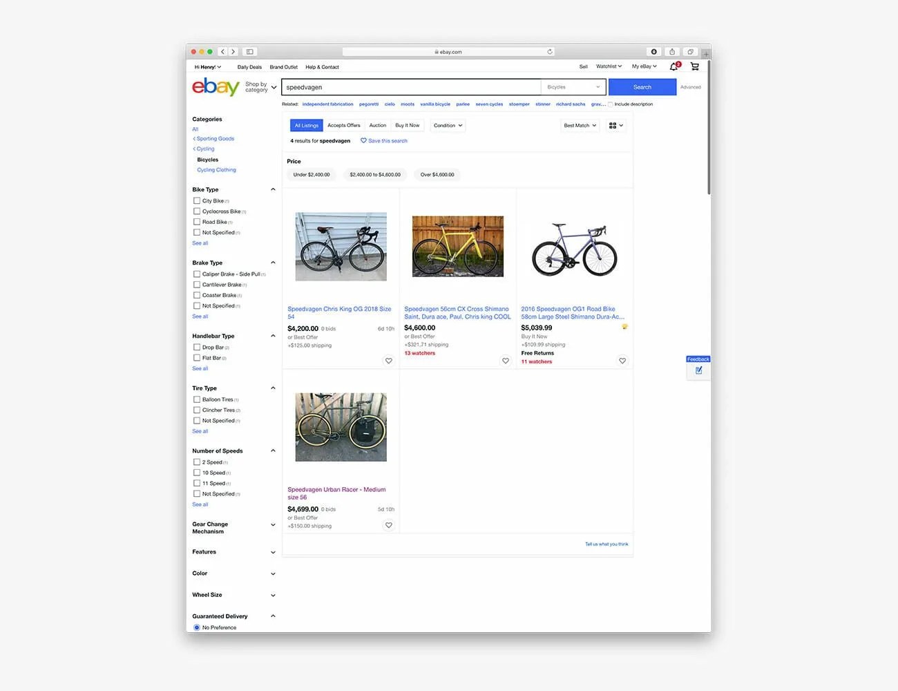 a screenshot of used bike listings on ebay