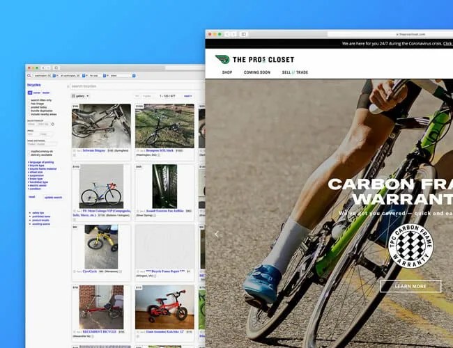 screen shots of internet sites that sell used bikes