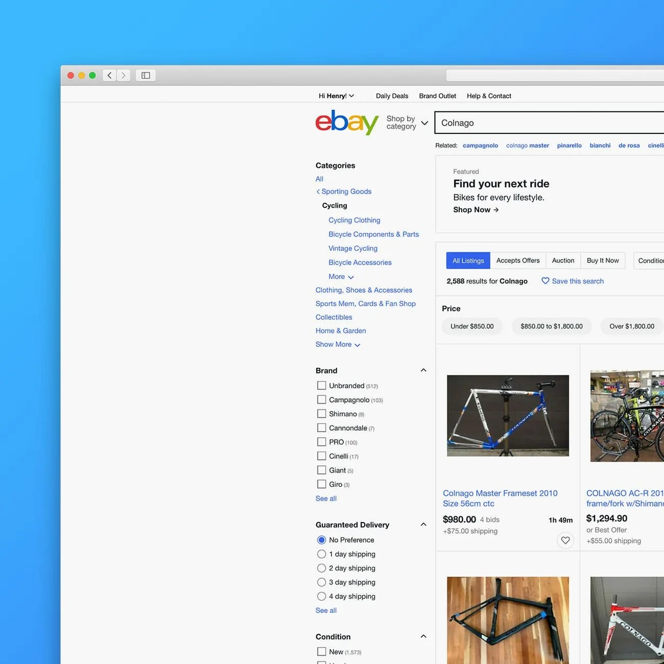 a screenshot of used bike listings on ebay