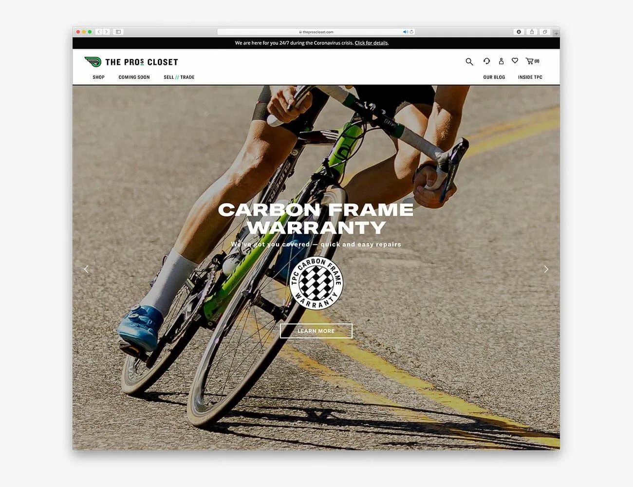 a screen shot of the pros closet site
