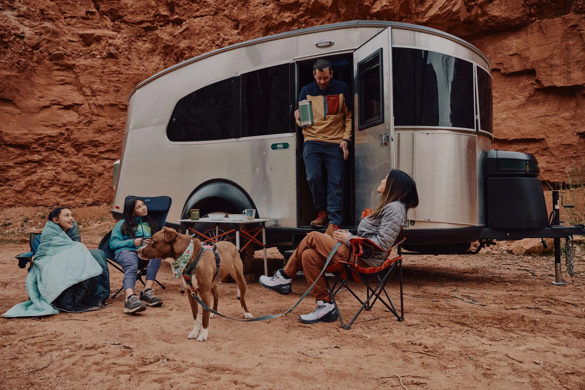 airstream basecamp parked at camp