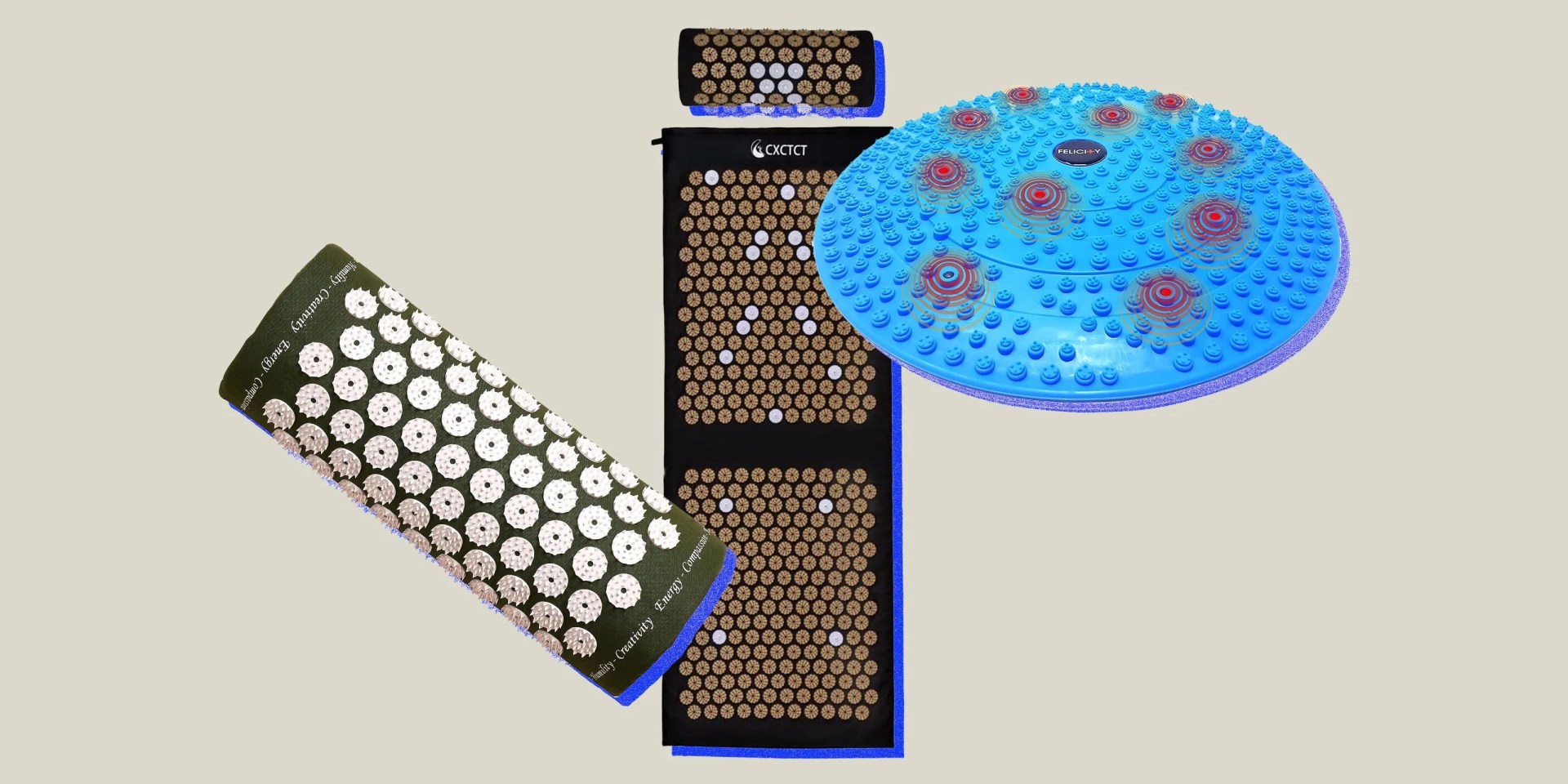 collage of 3 acupuncture mats