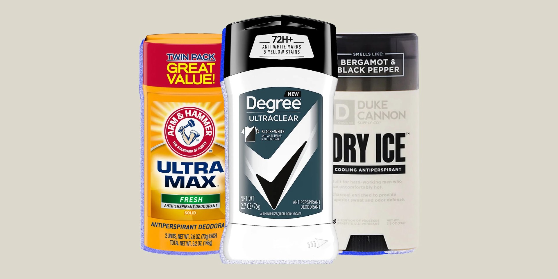 collage of three deodorants