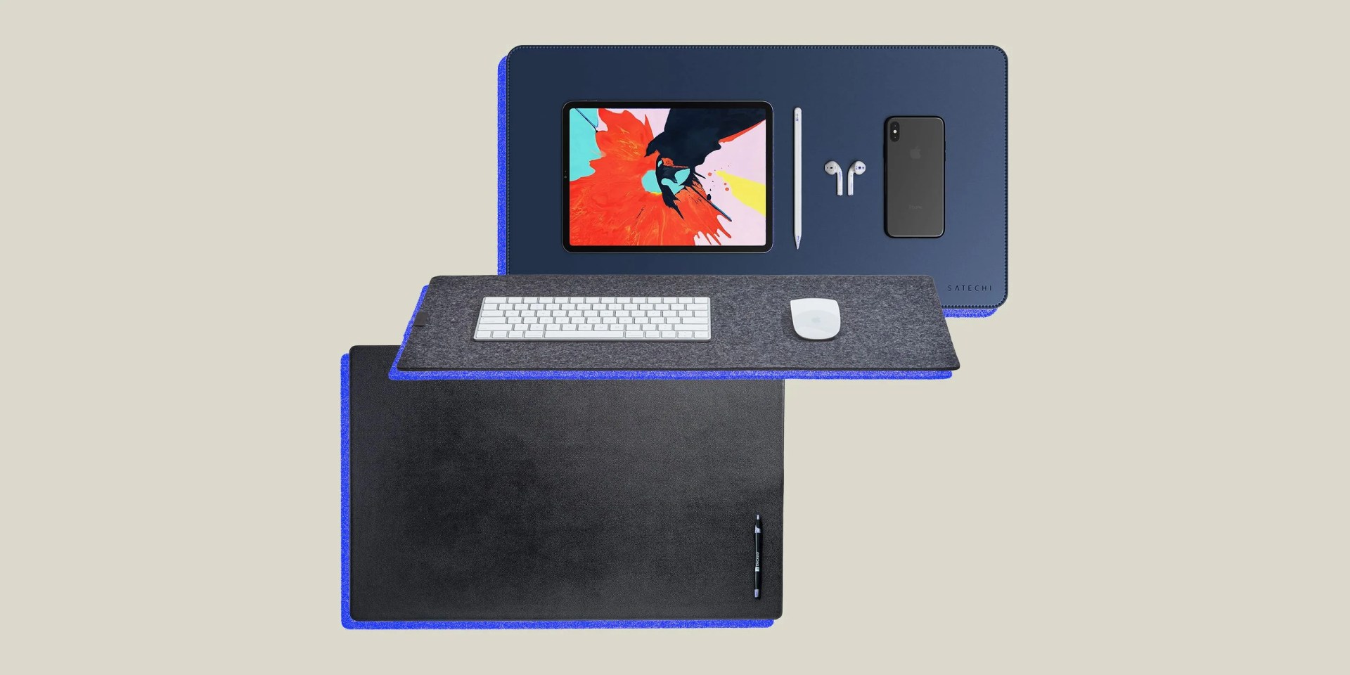 collage of three desk mats