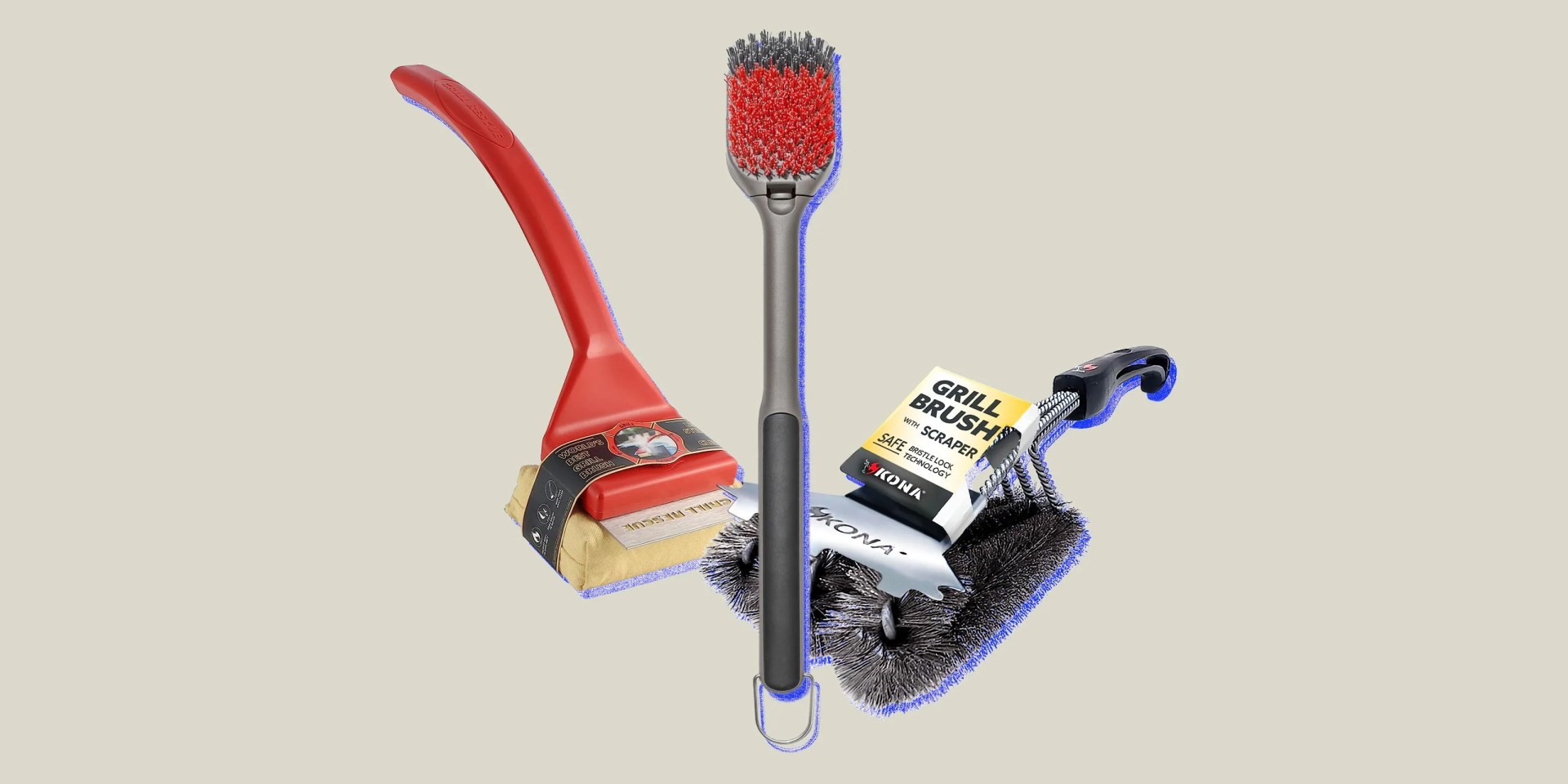 collage of three grill brushes