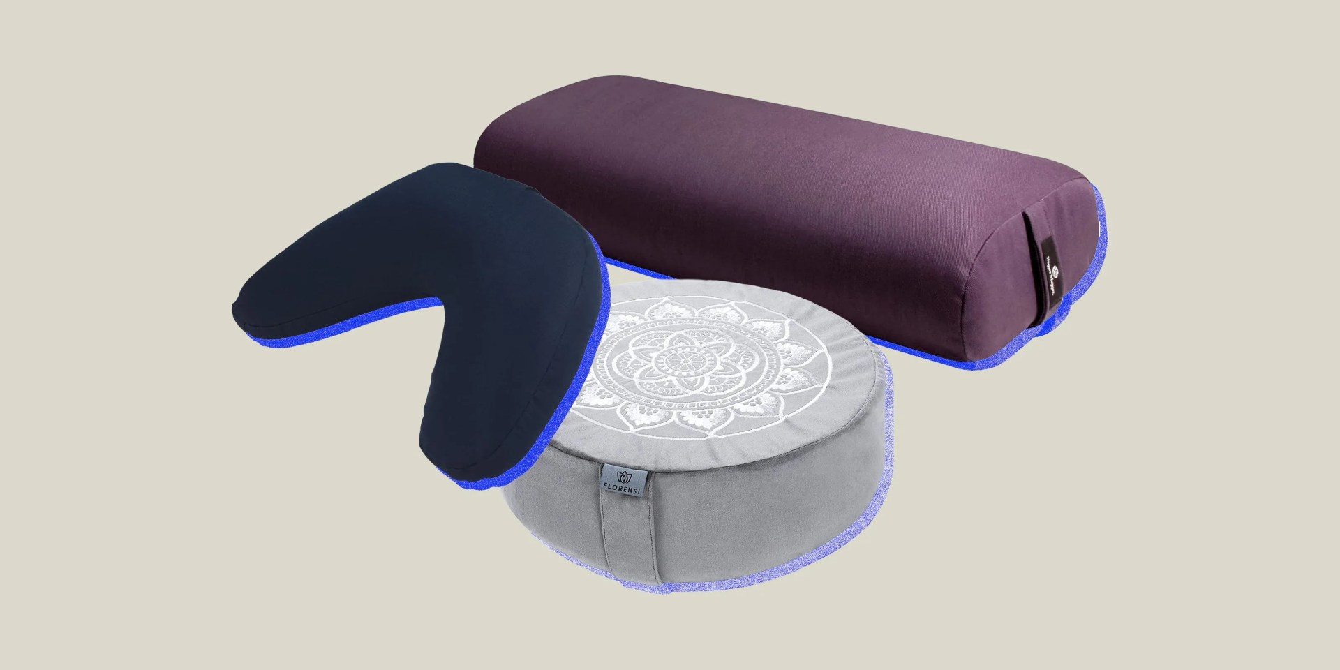 collage of three meditation pillows
