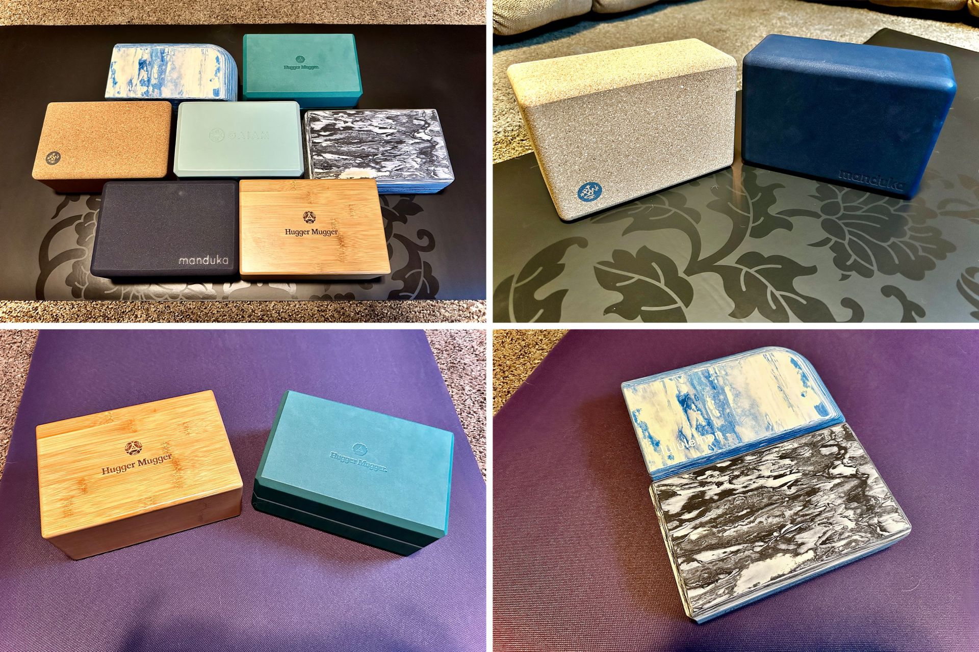 collage of yoga blocks on yoga mats