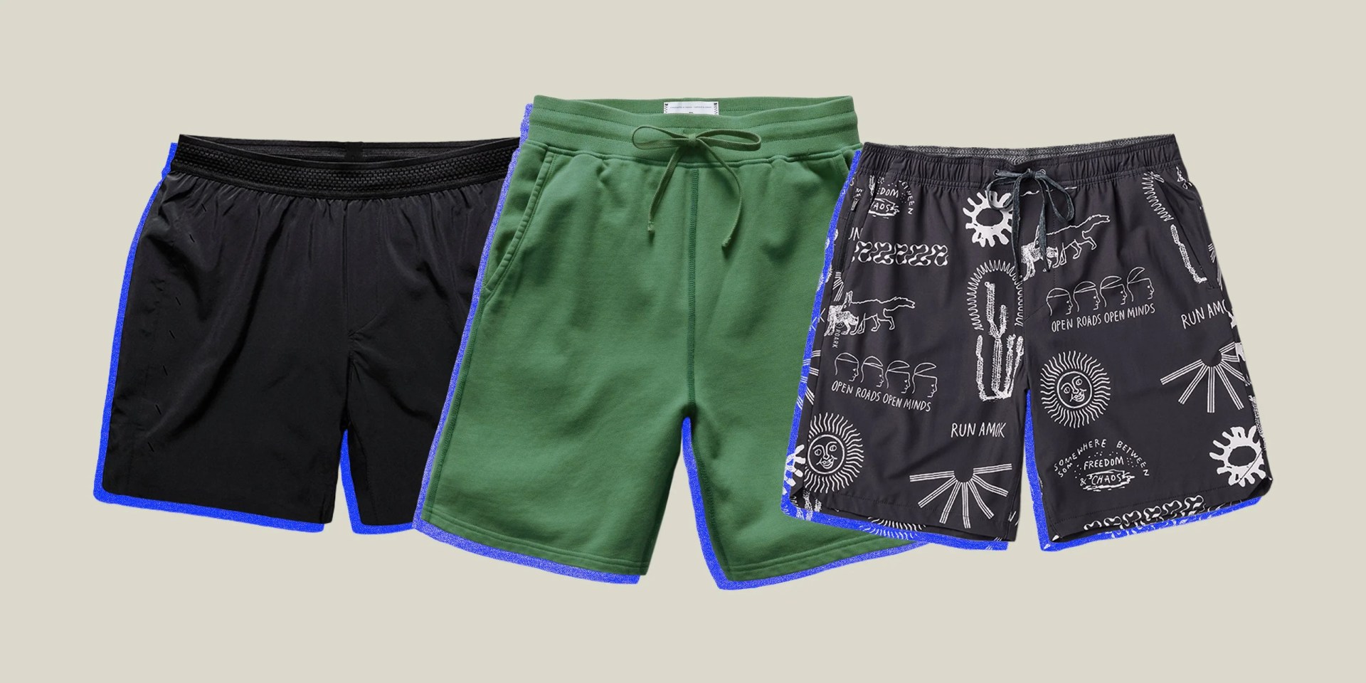 collage of three yoga shorts