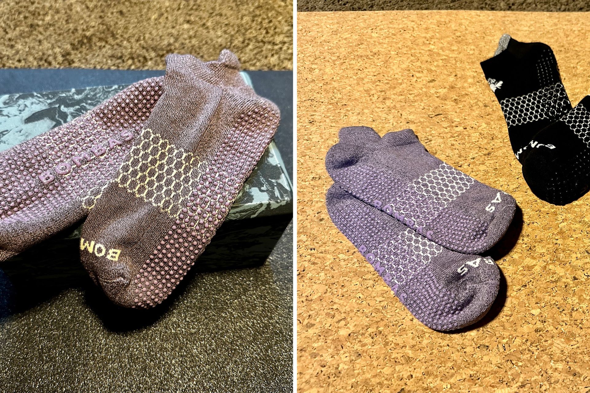 yoga socks on a yoga mat