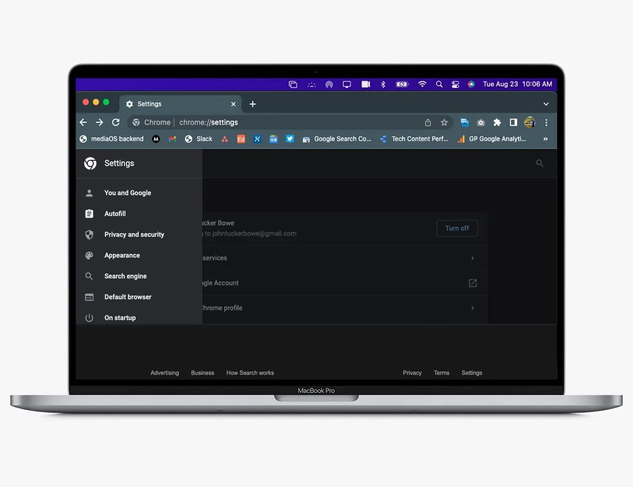 chrome settings on a macbook