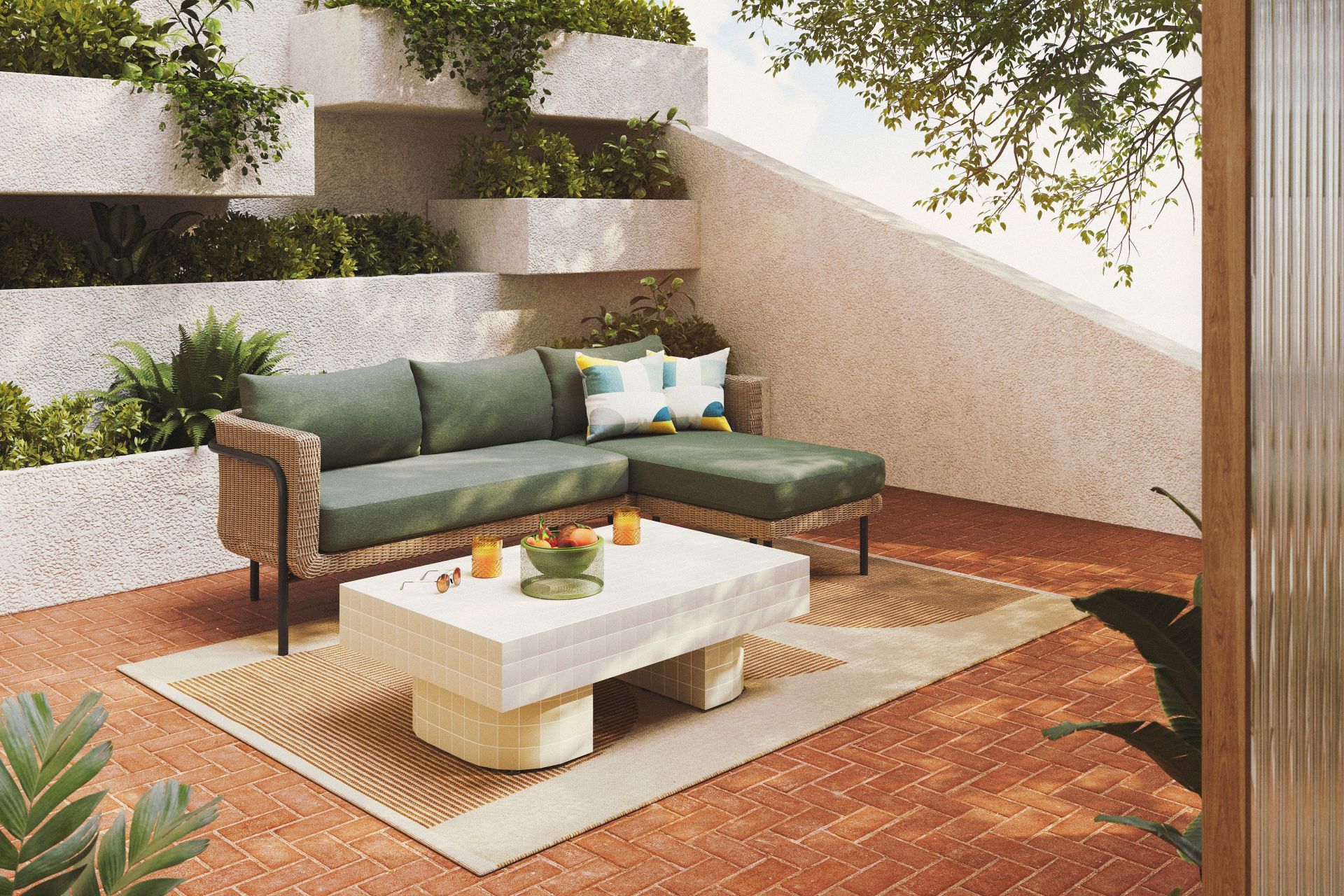 outdoor sofa and coffee table by article