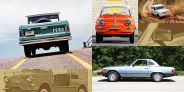 mercedes 450sl r107, ford bronco, and fiat 500 jolly ghia