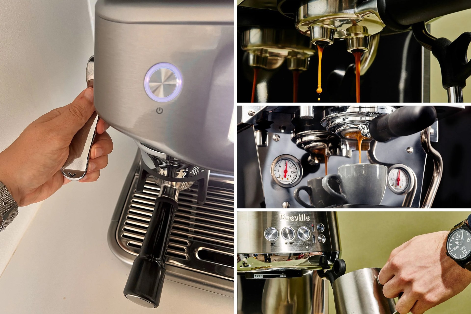 collage of espresso machines being tested