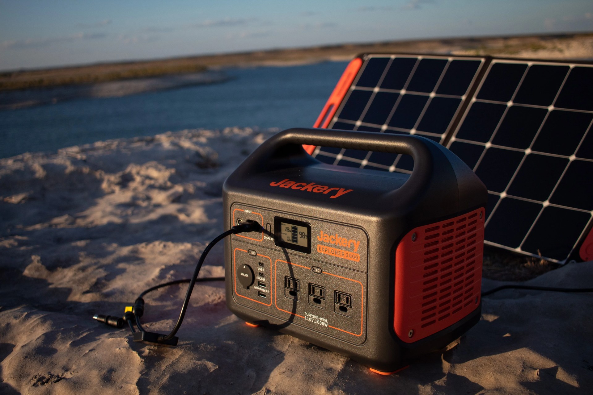 jackery power station plugged into a solar panel
