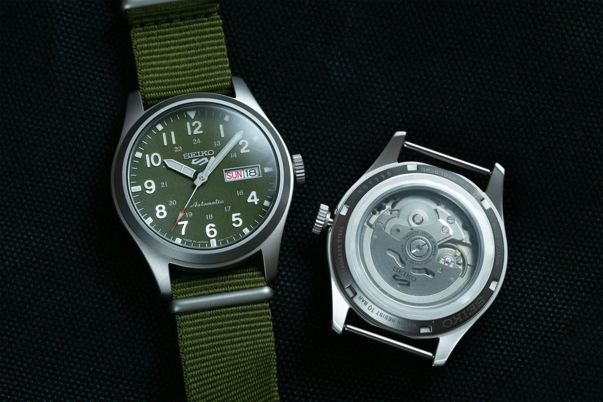 seiko 5 sports watch front and back